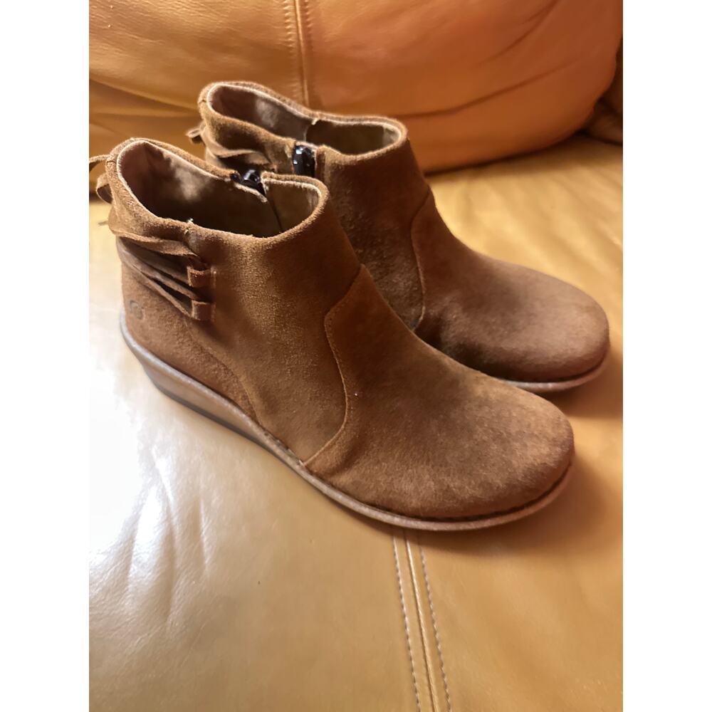 Born Leather Ankle Boots Brown Suede Zip Tie Back Size 9
